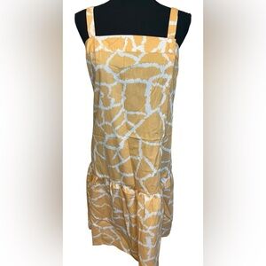 Bill Tice 1970’s VTG Sun Dress Strappy Button Giraffe Print Yellow Cream Sz 12